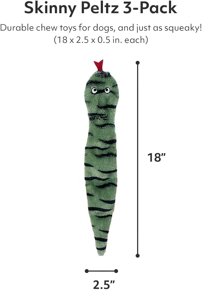 ZippyPaws Skinny Peltz - No Stuffing Dog Toy Pack to Keep Them Busy, for Medium and Large Dogs, Squeaky Pet Toys, Unstuffed Chew Toys, Soft Plush Variety Pack, Desert Snakes - 18"