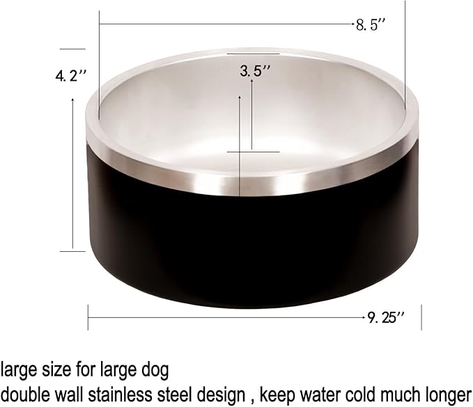 100 Oz Black Dog Water Bowls for Dogs, Extra Large Outerdoor Dog Bowls Stainless Steel Cats Puppy Insulated Compound Festival Gifts for Dogs Mom Family Lover (100OZ, Black)