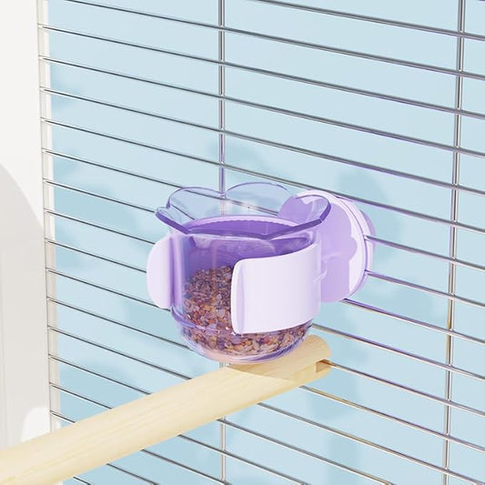 2pcs/4pcs PET Bird Bowls with Clamp, Bird Cage Feeder, Durable Water Bowl, Feeding Cups, Water Feeder for Cockatiel, Parakeet, Macaw, Finches, Lovebirds, Small Animals Gray (Purple, 2pcs)