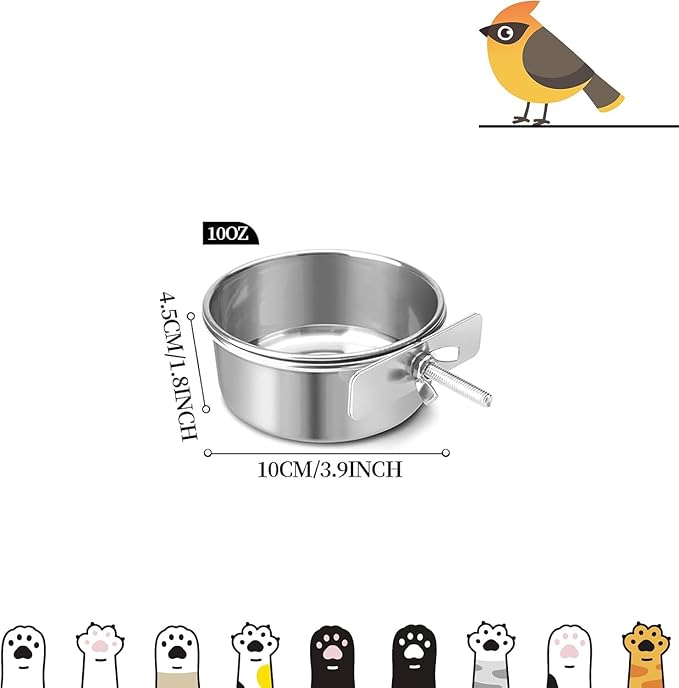 12 Pcs Stainless Steel Bird Food Bowls, 10 oz Bird Water Bowls with Clamp Holders, Parrot Cage Coop Feeders for Cockatiel Conure Budgie Parakeet Macaw (12PC-10oz Stainless Steel Bowl)