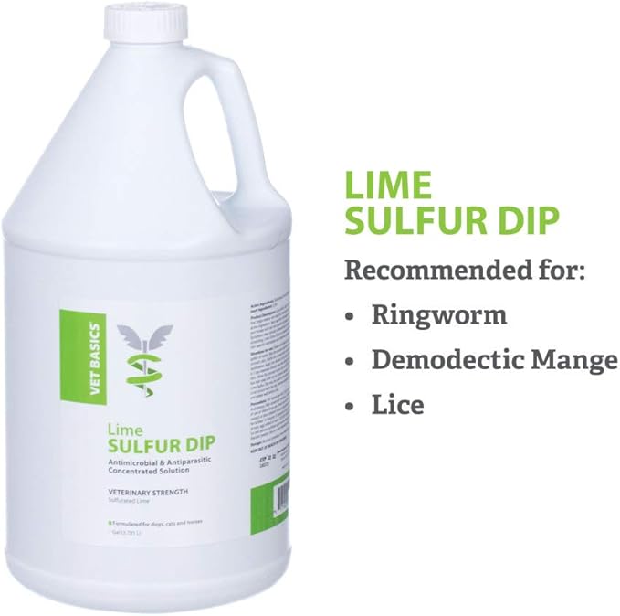 Vet Basics Lime Sulfur Dip – Skin Itch Relief Concentrated Antimicrobial & Antiparasitic Solution for Dogs, Cats, Puppies, Kittens & Horses, Helps Manage Ringworm, Mange, Skin Irritation, 1 Gallon
