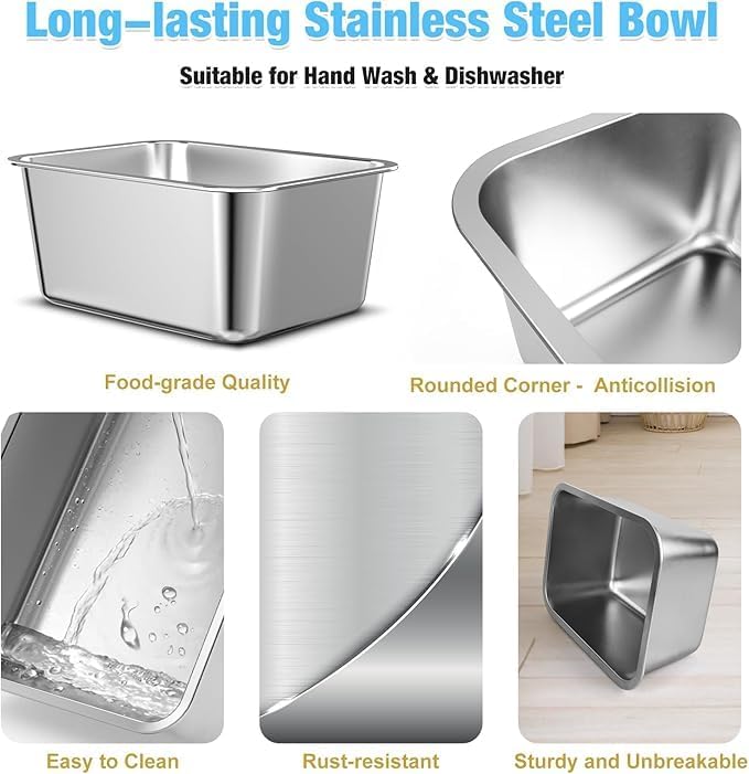 2.4 Gallon Elevated Large Dog Water Bowl,14" Raised Stainless Steel Bowl with Stand for Large Breed, Full Metal Dog Feeding Station for Relief Joint Pressure, Easy Clean for Indoor & Outdoor Uses