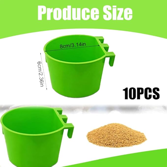 10Pcs Chicken Water Cups Cage Cup Bird Cage Feeder 8 oz Chicken Feeders Water Bowl Hanging for Cage Plastic Birds Feeders Hanging Food and Water Coop Cups for Treats Grit(Green)
