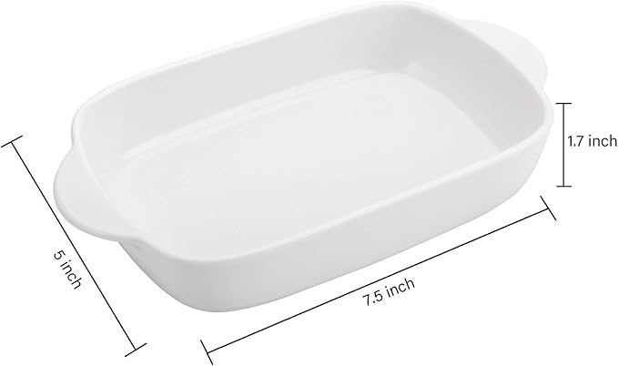Foraineam 4 Pieces Bakeware Set, White Porcelain Baking Dish Bowl, 7.5 x 5 inch Rectangular Baking Pans for Cooking, Banquet and Daily Use