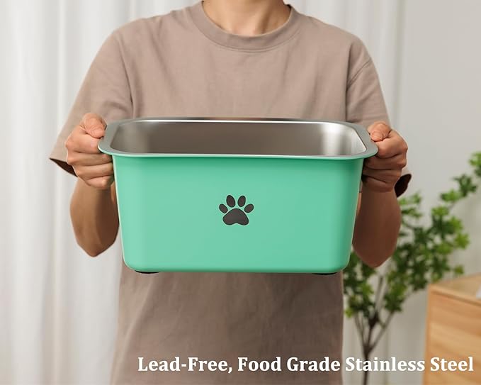 2.5 Gallons 40 Cup Non Slip Stainless Steel Large Dog Water Bowls, Outdoor Metal Dog Bowls Extra Large Breed, High Capacity Water Bowl for Big Giant Huge Dogs, Aqua