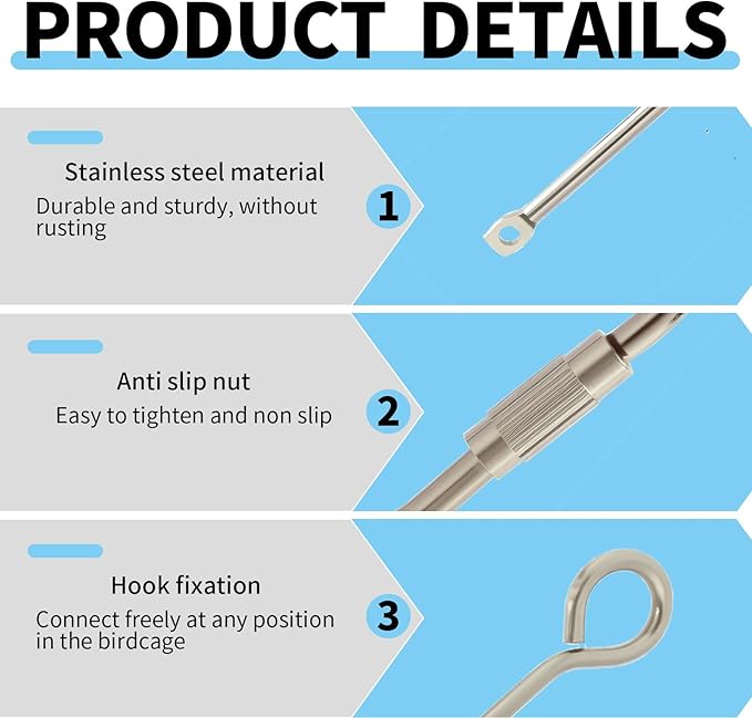 2 Pcs Bird Treats Skewer Hanging Parrot Fruit Feeder, 10.6 Inch Stainless Steel Bird Cage Food Holder and Skewer for Fruit, Durable Foraging Toy Suitable for Parakeets, Conures, and Other Small Birds