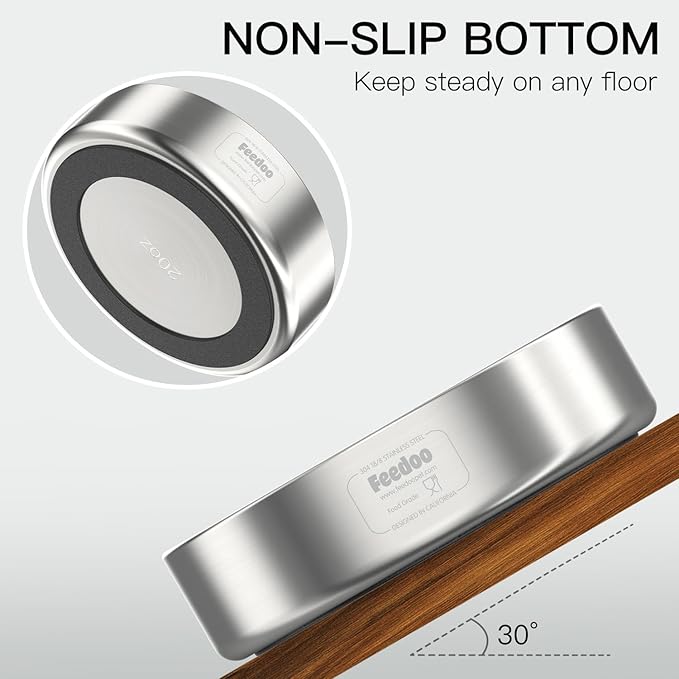 20oz Stainless Steel Cat Food & Water Bowl - Double Walled 304 Stainless Steel Non-Slip Cat Dish | BPA-Free & Dishwasher Safe for Indoor Cats