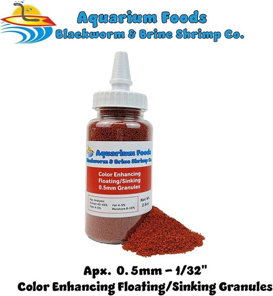Aquatic Foods Inc. Community Fish Granules 0.5mm High Protein Floating/Sinking Color Enhancing Granules for Freshwater & Marine Fish, Babies & Koi, 2.6oz Squeeze Bottle