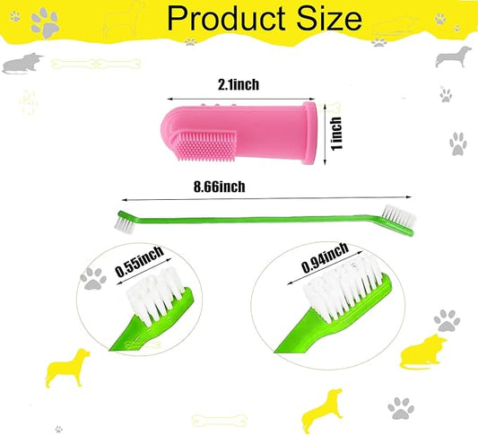 300 Pcs Dog Toothbrush Bulk, 150 Pieces Double Headed Toothbrush, 150 Finger Toothbrushes - Suitable for Small/Large Dogs, Cats, and Pets, Soft Bristled Teeth Cleaning, (10 Colors)