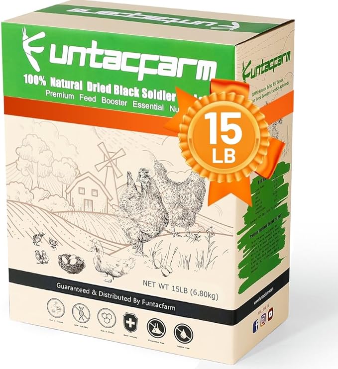 15LB Dried Black Soldier Fly Larvae for Chickens, High Protein Chicken Feed Superior to Meal Worms for Wild Birds & Chicken Treats for Laying Hens