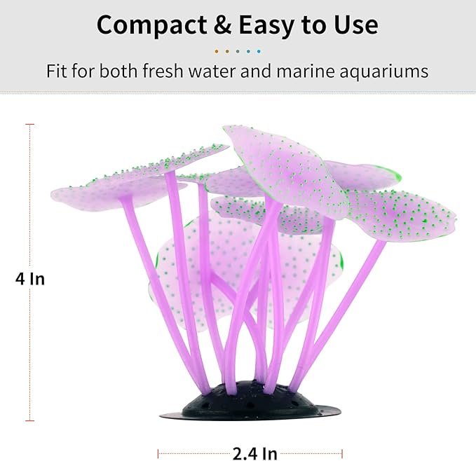 Uniclife Silicone Coral Plant Decorations Glowing Artificial Ornament for Fish Tank Aquarium, Green, Ball Shape