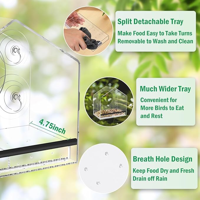 Window Bird Feeder with Strong Suction Cups - Clear Bird Feeders for Window Viewing, Sturdy and Durable, Easy to Clean and Refill, for Finches, Cardinals, and More, Gifts for Mom Dad Cats