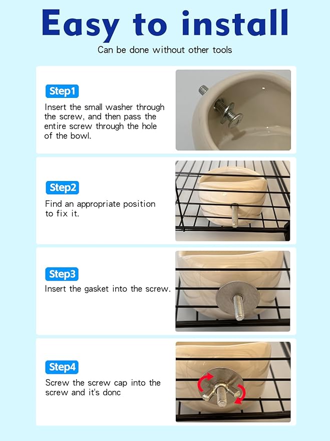 2 Pcs Ceramic Bird Food Bowl Hanging Parrot Food Bowl Pet Bird Bowls Birds Cage Holder for Budgie Finches Lovebirds Parakeet Cockatiels (White)