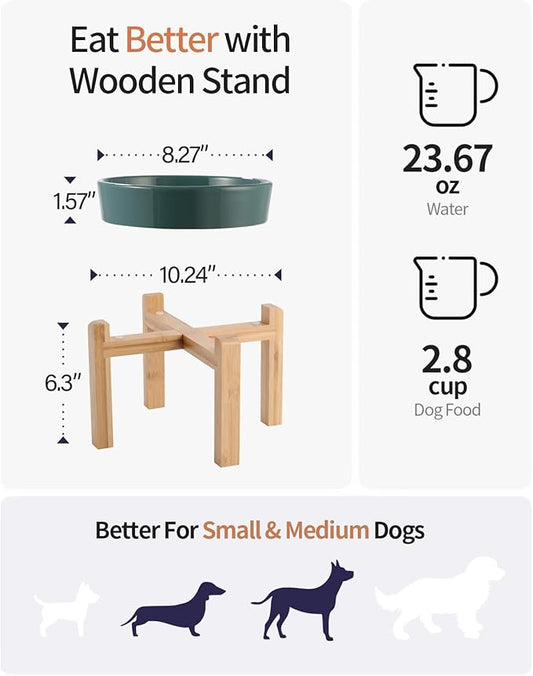 8.26 in Deep Green Dog Bowl Slow Feeder Ceramic for Medium and Large Breed,Elevated/Raised Slow Feeding Dog Food Water Dish Heavy Weighted,Puppy Dish for Fast Eaters,Puzzle Eating Bowl Meteor