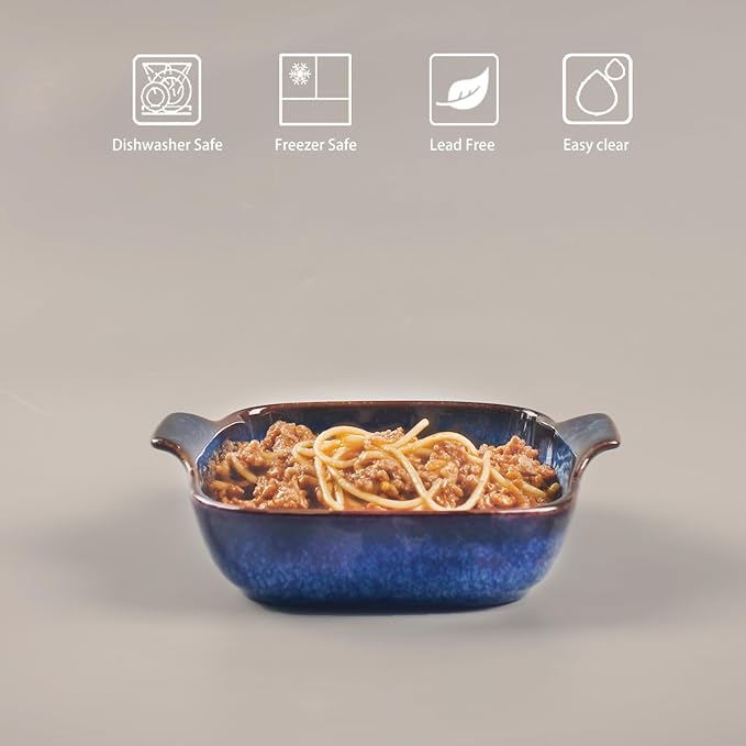 Ceramics Au Gratin baking Dishes Set of 4, Baking Tray Bake ware, 10.5 oz Ramekins, for Pie Pan, Appetizer, Tart, Dessert, Quiche, Oven Small dish, individual dishes, Square 7.3 Inch