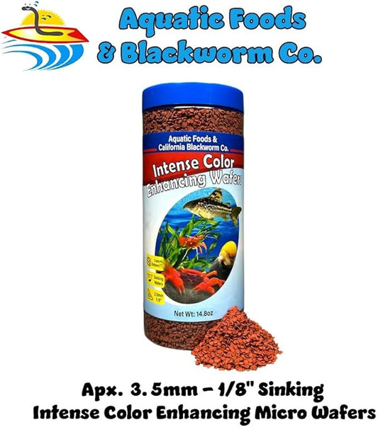 Aquatic Foods Inc. 3.5mm - 1/8" Micro Sinking Color Enhancing Wafers for Bottom Fish, Plecos, Catfish, Shrimp, Snails, Crabs, Call Tropical Fish, 4-Type Wafer & 12-Type Pellet Mix Included..1-lb 4oz