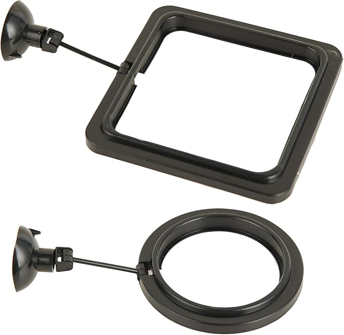 ZRDR Fish Feeding Ring, 2 Pack Black Aquarium Floating Food Feeder Circle Small Round and Square with Flexible Lever Suitable and Suction Cup, Reduces Fish Feeder Waste and Maintains Water Quality