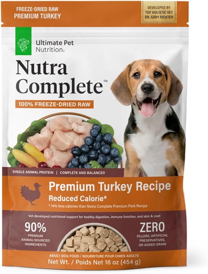 ULTIMATE PET NUTRITION Nutra Complete Reduced Calorie, 100% Freeze Dried Raw Veterinarian-Formulated Premium Adult Dog Food (1 Pound, Turkey)