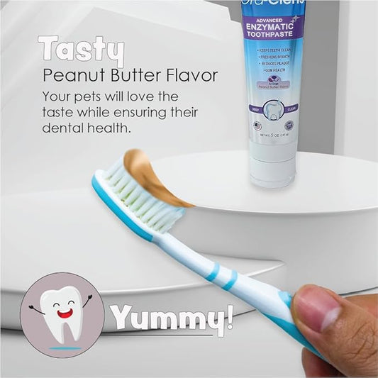 Advanced Enzymatic Toothpaste – Safe and Natural Dog Oral Care Toothpaste – Freshens Breath, Fights Plaque and Reduces Tatar – Tasty Peanut Butter Flavor – 5 Oz