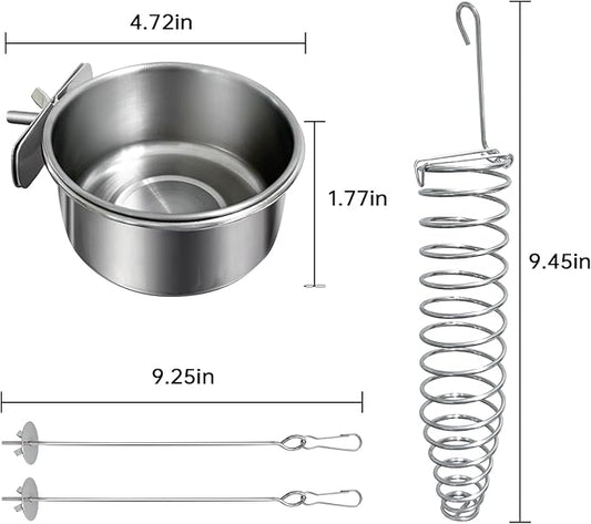 5Pcs Bird Cage Food Bowl Set, Stainless Steel Millet Holder with Parakeet Feeder, Pet Feeding Supplies
