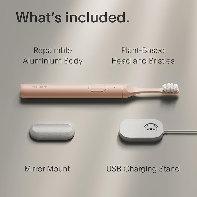 SURI 1.0 Sonic Electric Toothbrush | 40+Day Battery | Designed in California | Sustainable Electric Toothbrush for Adults | Travel Toothbrushes | Tooth Brush | Pink