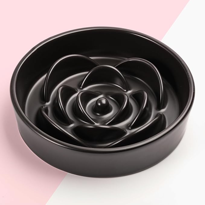 8.26 in Black Dog Bowl Slow Feeder Ceramic for Medium and Large Breed,Elevated/Raised Slow Feeding Dog Food Water Dish Heavy Weighted,Puppy Dish for Fast Eaters,Puzzle Eating Bowl Modern Maze