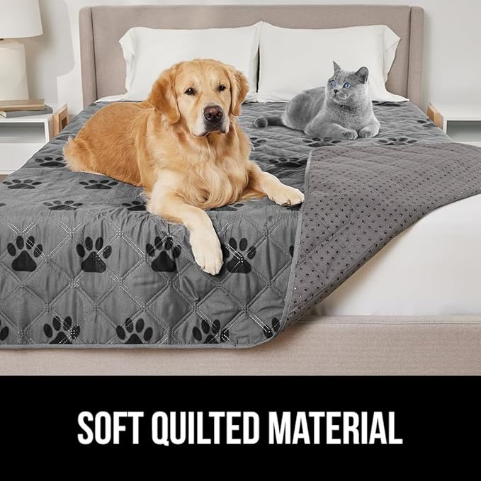 GORILLA GRIP Waterproof Dog Blanket, Couch Cover for Dogs Washable, Protects Sofa, Furniture, Crate, Car, RV Essentials Pet Supplies, Tear and Slip Resistant Leakproof Cushion Cover, 40x50 Gray Paw