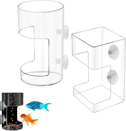 2 Pcs Fish Tank Feeding Tray with Suction Cup, Acrylic Feeding Tube Fish Food Holder, Automatic Fishing Feeder Aquarium Tank Divider Supplies, Breeder Box for Aquarium Accessories