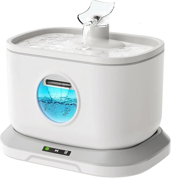 Cordless Cat Water Fountain, Rechargeable Battery Operated Cat Fountain, Wireless Pump Auto Shut-Off 7-Layer Filter Radar Detection Automatic Water Dispenser for Cats, 2.6L/88oz Pet Fountain BPA-Free
