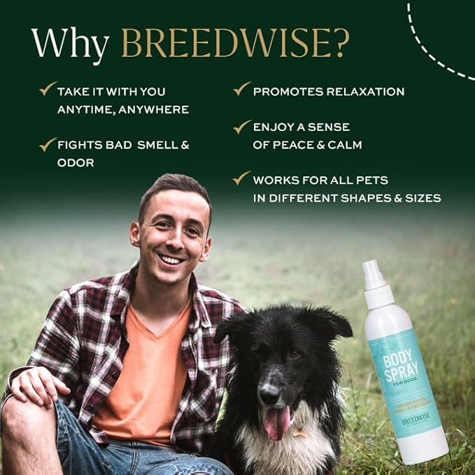 Dog Deodorizing Spray | Odor-Neutralizing Freshening Body Mist with Sweet Pea & Vanilla | Safe for Daily Use | 8oz Bottle - Made in USA - Breedwise