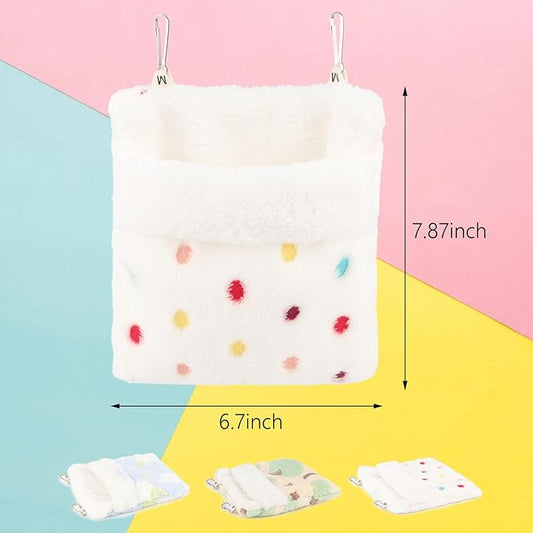 Sugar Glider Sleeping Pouch Bag, Warm Hamster Hammock Pouch Sack Small Pet Hanging Bed for Hamster Rat Hedgehog Squirrel and Other Small Animal (White)