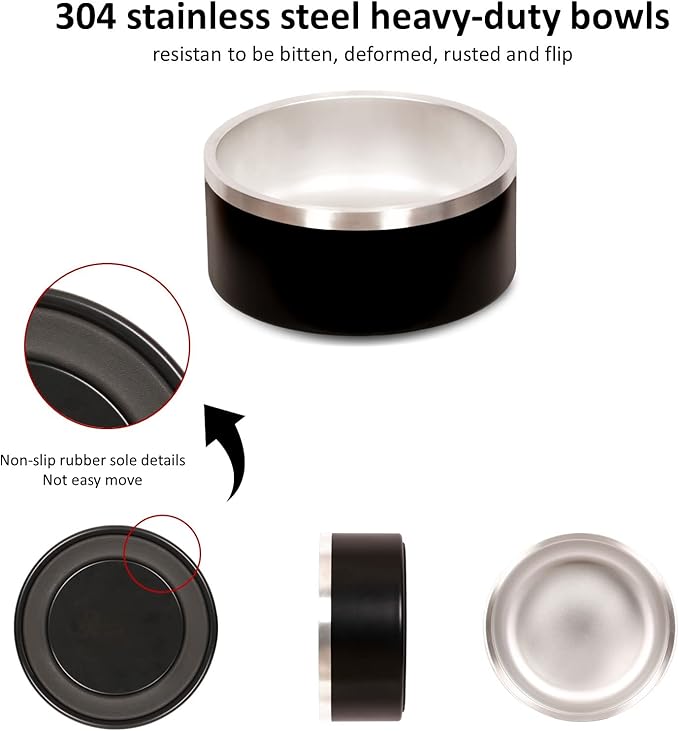 100 Oz Black Dog Water Bowls for Dogs, Extra Large Outerdoor Dog Bowls Stainless Steel Cats Puppy Insulated Compound Festival Gifts for Dogs Mom Family Lover (100OZ, Black)