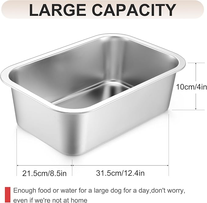 2 Pcs Stainless Steel Bowls for Large Dogs High Capacity Metal Dogs Food and Water Bowls for Big Pets