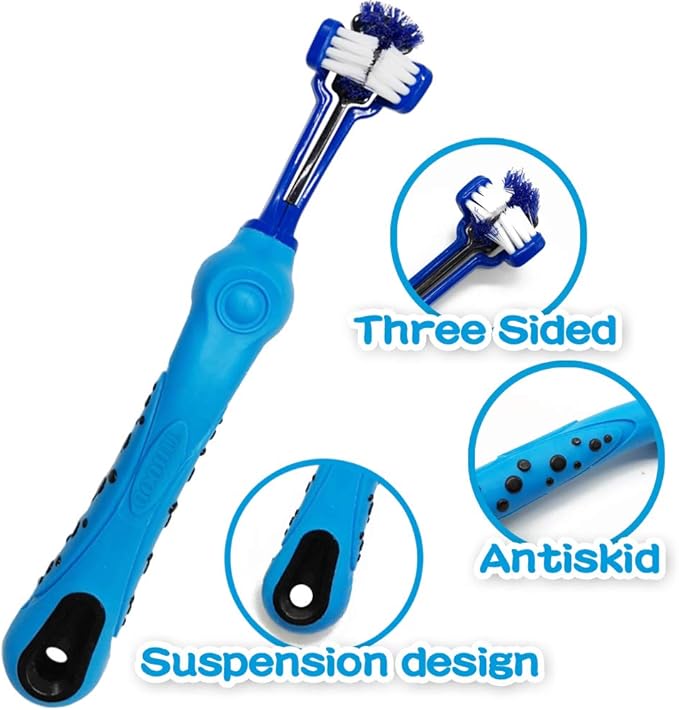TIHOOD Three Sided Pet Toothbrush Dog Brush Addition Bad Breath Tartar Teeth Care Dog Cat Cleaning Mouth (Blue,Orange,purplr and White)