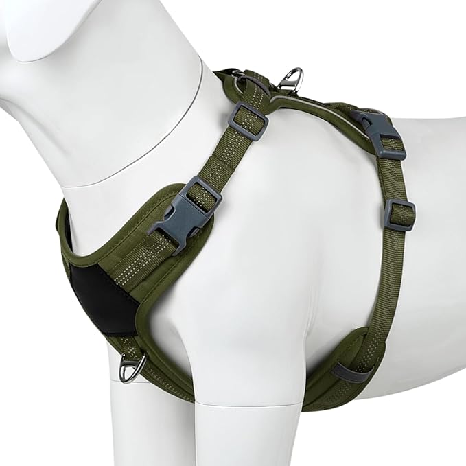 Plutus Pet No Pull Dog Harness, Release at Neck, Soft Padded, Reflective Adjustable Dog Vest Harness for Small, Medium, Large Dogs(Ranger Green, S)