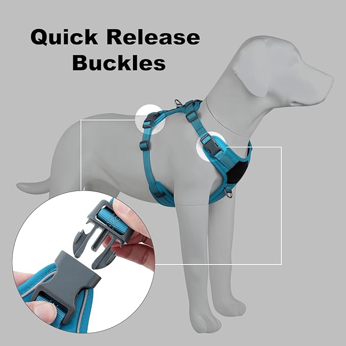 Plutus Pet No Pull Dog Harness, Release at Neck, Soft Padded, Reflective Adjustable Dog Vest Harness for Small, Medium, Large Dogs(Light Blue, XL)