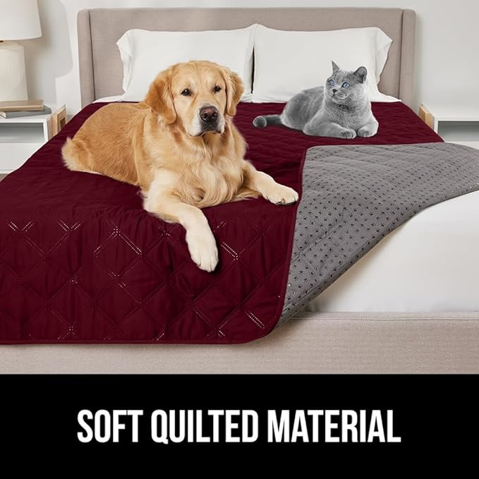 GORILLA GRIP Waterproof Dog Blanket, 68x82 Couch Cover for Dogs Washable, Protects Sofa, Furniture, Crate, Car, RV Essentials Pet Supplies, Tear and Slip Resistant Leakproof Cushion Cover, Burgandy