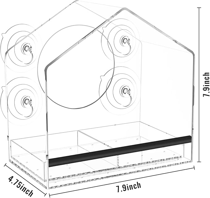 Window Bird Feeder with Strong Suction Cups - Clear Bird Feeders for Window Viewing, Sturdy and Durable, Easy to Clean and Refill, for Finches, Cardinals, and More, Gifts for Mom Dad Cats
