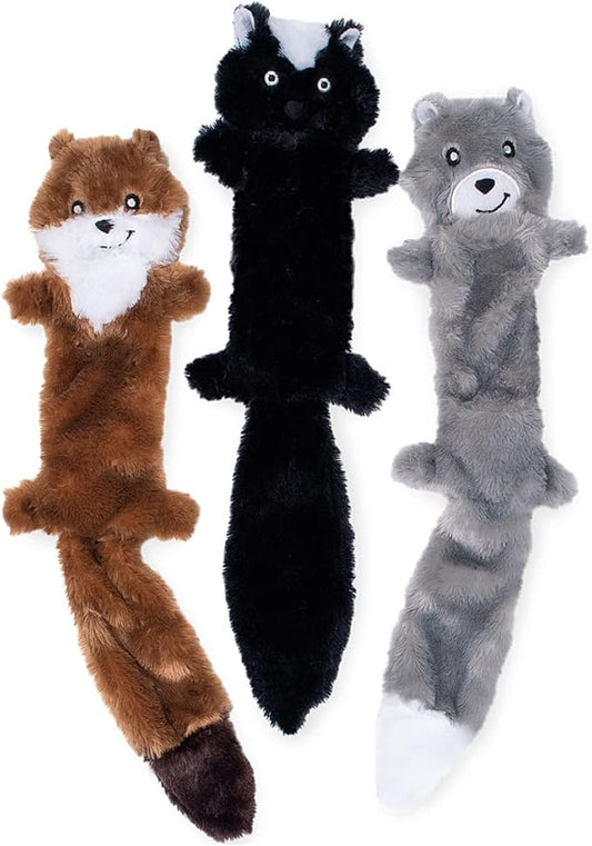 ZippyPaws Skinny Peltz - No Stuffing Dog Toy Pack to Keep Them Busy, for Medium and Large Dogs, Squeaky Pet Toys, Unstuffed Chew Toys, Soft Plush Variety Pack, Weasel, Skunk, and Wolf - 18"