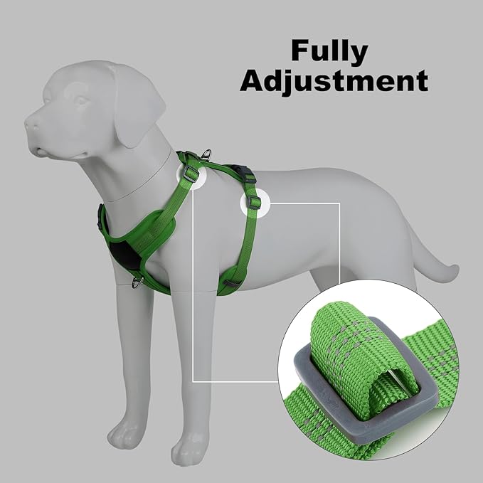 Plutus Pet No Pull Dog Harness, Release at Neck, Soft Padded, Reflective Adjustable Dog Vest Harness for Small, Medium, Large Dogs(Green, L)