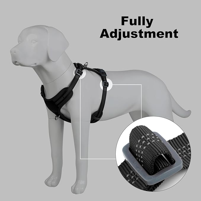 Plutus Pet No Pull Dog Harness, Release at Neck, Soft Padded, Reflective Adjustable Dog Vest Harness for Small, Medium, Large Dogs(Black, M)