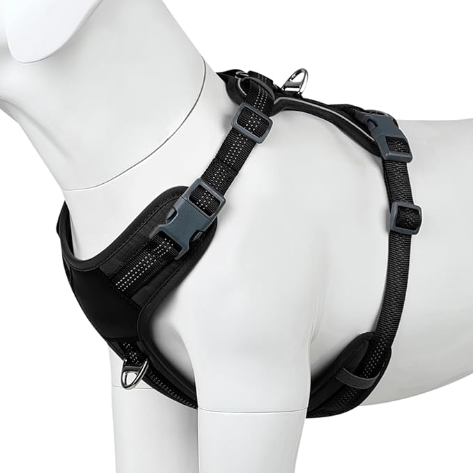 Plutus Pet No Pull Dog Harness, Release at Neck, Soft Padded, Reflective Adjustable Dog Vest Harness for Small, Medium, Large Dogs(Black, L)