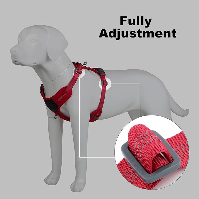 Plutus Pet No Pull Dog Harness, Release at Neck, Soft Padded, Reflective Adjustable Dog Vest Harness for Small, Medium, Large Dogs(Red, L)