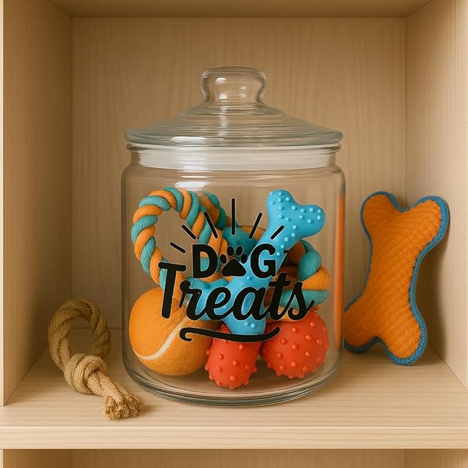 kitchentoolz 1-Gallon Glass Dog Treat Container Airtight – Large Countertop Dog Cookie Jar with Lid for Dog Treat Storage, Decorative Treat Jar & Dachshund Accessories