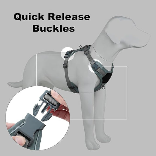 Plutus Pet No Pull Dog Harness, Release at Neck, Soft Padded, Reflective Adjustable Dog Vest Harness for Small, Medium, Large Dogs(Gray,M)