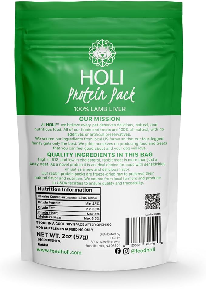 HOLI Rabbit Single Ingredient Dog Food Protein Topper - Made in USA – Human-Grade Freeze Dried Dog Food Mix in Topping – Grain Free, Gluten Free – 100% All Natural - 2oz