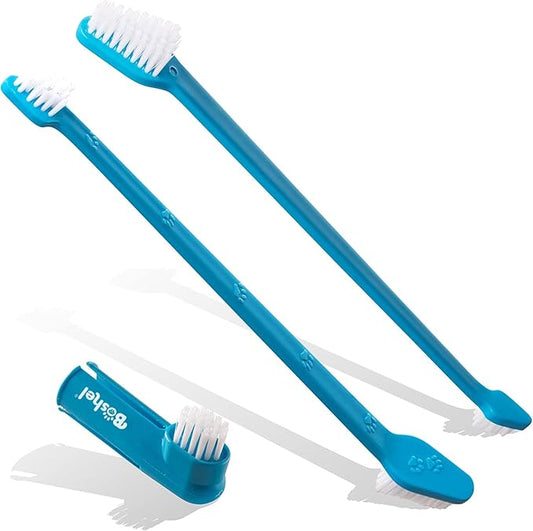 Boshel 3 Pc Dog Toothbrush Kit - 2 Dog Tooth Brush + Small Dogs Finger Toothbrush - Pet Tooth Brush for Dogs - Puppy Tooth Brushes for Small Breed & Large, Best Tooth Brushing Kit