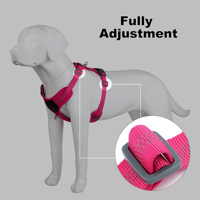 Plutus Pet No Pull Dog Harness, Release at Neck, Soft Padded, Reflective Adjustable Dog Vest Harness for Small, Medium, Large Dogs(Hot Pink, M)