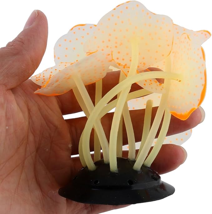 Uniclife Silicone Coral Plant Decorations Glowing Artificial Ornament for Fish Tank Aquarium, Orange, Ball Shape Glow Fish Tank Decorations for Betta Fish