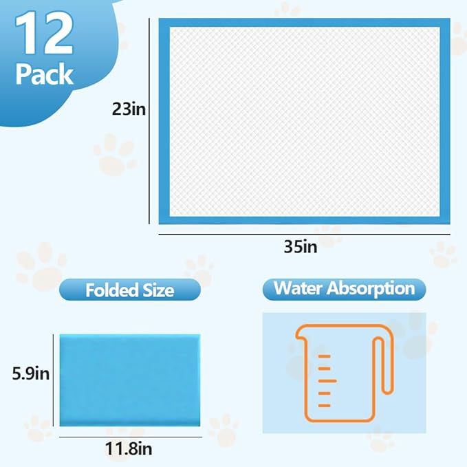 23"x36" 12 Count Pee Pads for Dogs, 6-Layer Super Absorbent, Leak-Proof Quick Dry with Gift Bag, Training Pads for Cats, Rabbits